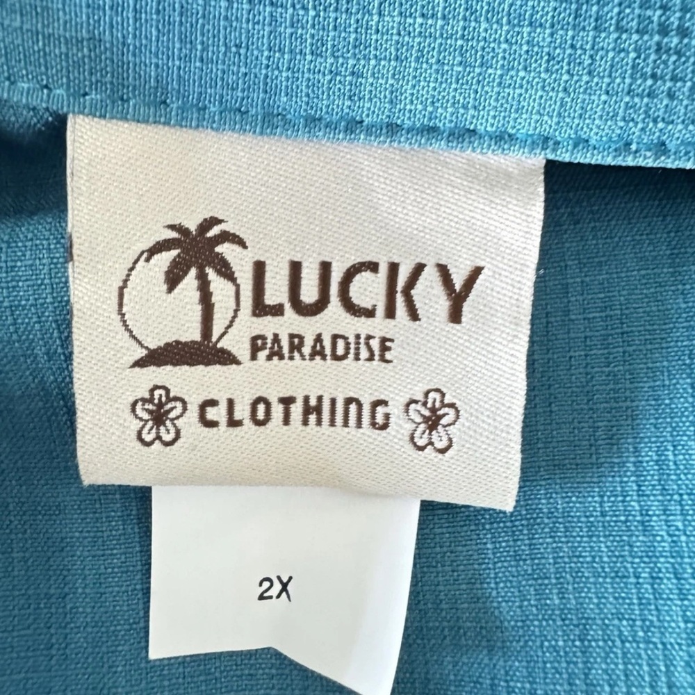 Lucky Paradise Bowling Shirt 2X Teal Gray Atomic Boomerang Retro Rockabilly USA - Picture 5 of 6